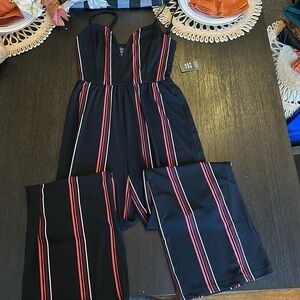 NWT Express wide leg jumpsuit. Black, white & red stripes